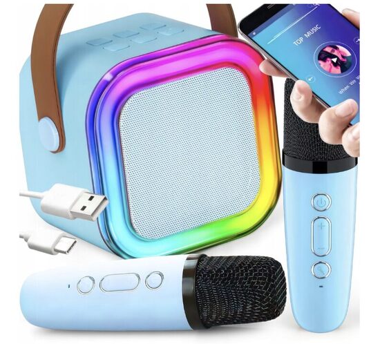 Nešiojamas garsiakalbis su dviem mikrofonais ir karaoke funkcija